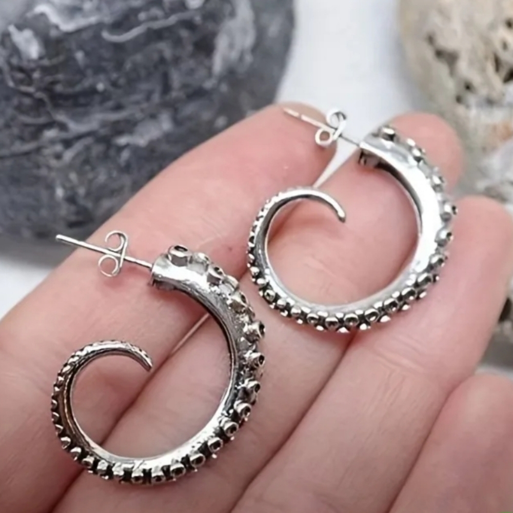 Silver Tentacle Hoop Earrings